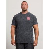Badrhino Mens Acid Wash Doberman Back Print Crew Neck T-Shirt - Grey