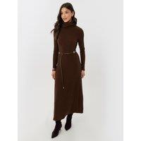Threadbare Womens Ribbed Roll Neck Belted Maxi Dress - Chocolate Brown