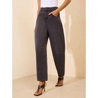 Friends Like These Washed Black Elasticated Back Relaxed Barrel Denim Jean