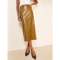 Friends Like These X Mollie King Green High Shine Faux Leather Pu Midi Pencil Skirt