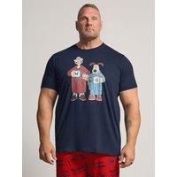 Badrhino Mens Big & Tall Wallace & Gromit Graphic Cotton Pyjama Set - Blue/Red