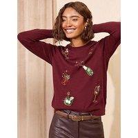 Friends Like These Womens Beaded Sequin Crew Neck Christmas Jumper - Burgundy