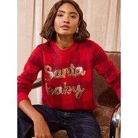 Friends Like These Womens Sequin Slogan Red Check Christmas Jumper - Red