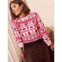 Friends Like These Womens Fairisle Merry Slogan Crew Neck Christmas Jumper - Pink