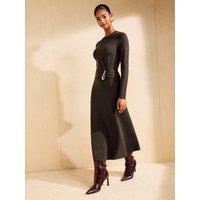 Friends Like These Brown Teardrop Hardware Detail Knit Midi Dress