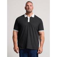 Badrhino Mens Mini Check Contrast Collar Polo Shirt - Black