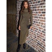 Threadbare Womens Petite Brea Metallic Jersey Wrap Dress - Gold