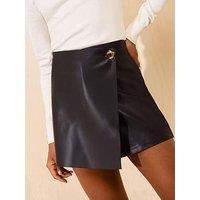 Friends Like These Womens Wrap Front Faux Leather Skort - Black