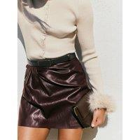 Friends Like These Burgundy Red Crinkle Faux Leather Pu Manipulated Skort