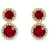 Jon Richard Gold Plated Cubic Zirconia Ruby Double Halo Drop Earrings