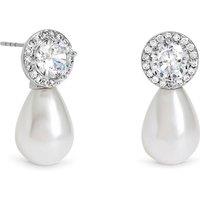 Jon Richard Rhodium Plated Pearl And Crystal Halo Drop Earrings