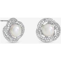 Jon Richard Rhodium Plated Pearl And Pave Knot Stud Earrings