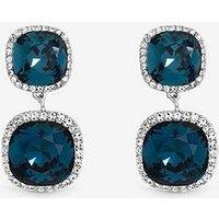 Jon Richard Rhodium Plated And Sapphire Double Drop Halo Earrings