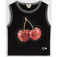 River Island Girls Cherry Whipstitch Tank Top - Black