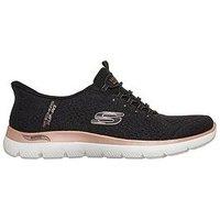 Skechers Arch Fit Summits Soft Shimmer Martha Stewart Slip-Ins Rhinestone Knit A-Line - Black