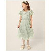 Monsoon Girls Keisa Lace Bodice Embroidered Dress - Sage