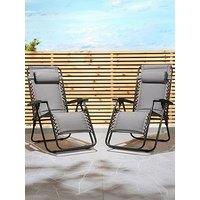 Vonhaus Verona Grey Padded Zero Gravity Chair - Set Of 2
