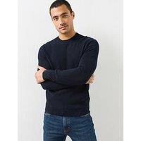 Mango Fine Knit Cotton Blend Textured Sweater - Navy