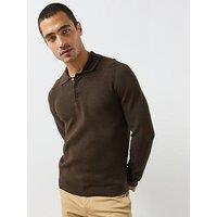 Mango Fine Knit Cotton Blend Polo Shirt - Brown