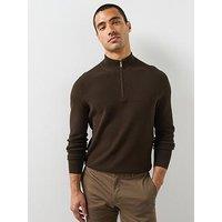 Mango Fine Knit Textured Zip Up Jersey - Brown