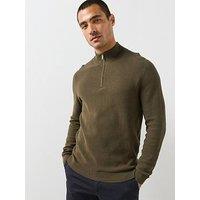 Mango Fine Knit Textured Zip Up Jersey - Green