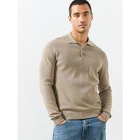 Mango Fine Knit Cotton Blend Polo Shirt - Beige