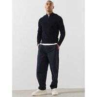 Mango Fine Knit Textured Zip Up Jersey - Navy