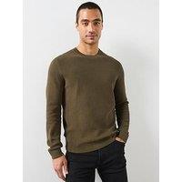Mango Fine Knit Cotton Blend Textured Sweater - Green