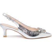 Paradox London Tierney Embellished Buckle Kitten Heel Slingback Shoe - Silver