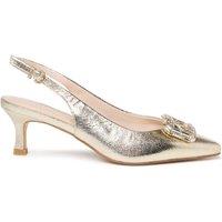 Paradox London Tierney Embellished Buckle Kitten Heel Slingback Shoe - Champagne