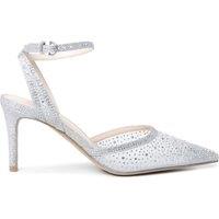 Paradox London Illustra Mesh Sparkle Ankle Strap Heeled Court Shoe - Silver