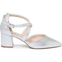 Paradox London Florrie Wide Fit Cross Strap Block Kitten Heel Court Shoe - Silver