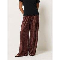 Pixiegirl Womens Petite Plisse Wide Leg Trousers - Brown