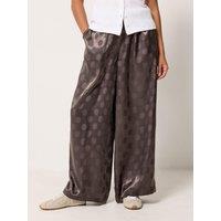Pixiegirl Womens Petite Spot Satin Wide Leg Trousers - Brown