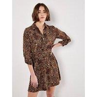 Apricot Womens Ombre Animal Belted Shirt Dress - Brown