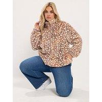 Yours Curve Zip Thru Feather Fleece Jacket - Brown