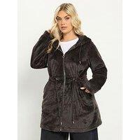 Yours Curve Faux Fur Tunic Jacket - Brown