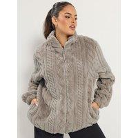 Yours Womens Curve Textured High Neck Zip Thru Jacket - Brown