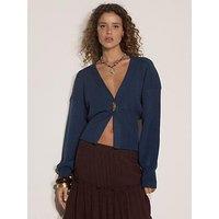 Apricot Hammered Single Button Cardigan - Blue