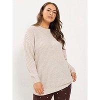 Yours Curve Waffle Longline Jumper - Cream