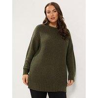 Yours Curve Waffle Longline Jumper - Green