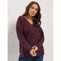 Yours Curve V Neck Soft Touch Jumper - Burgundy
