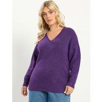 Yours Womens Curve V-Neck Soft Touch Longline Jumper - Purple