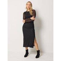 Long Tall Sally Womens Tall Spot Ruched Side Split Midaxi Dress - Black