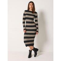 Long Tall Sally Womens Tall Stripe Ribbed Knit Dress - Black
