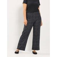 Yours Womens Curve Soft Touch Checked Wide Leg Trousers - Grey