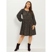 Yours Womens Curve Tie Neck Tiered Dress - Black