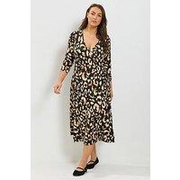 Yours Curve Animal Wrap Dress - Black
