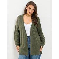 Yours Womens Curve Soft Touch Longline Open Front Cardigan - Green