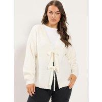 Yours Womens Curve Tie-Front Ribbed V-Neck Cardigan - Cream